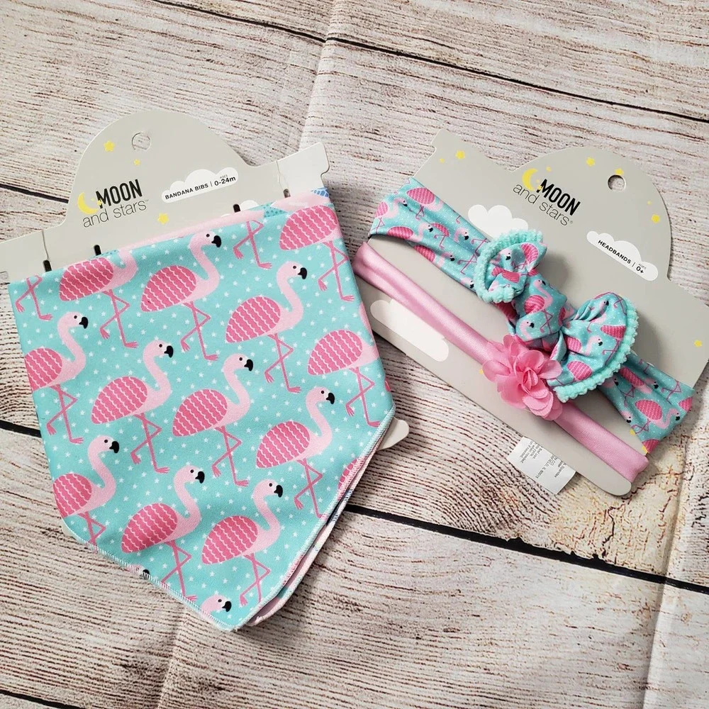 MOON & STARS flamingo bandana bib & headbands
